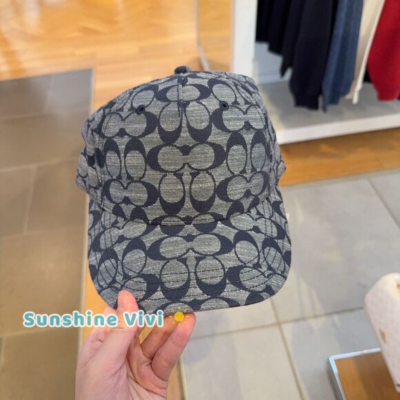 NWT COACH Baseball Hat Chambray Jacquard SIG C Leather Strap CI496 M/L - Picture 6 of 8